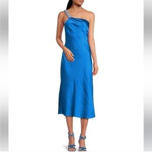 Gianni Bini Jess Southern Shelby One Shoulder Chain Satin Sheath Midi Dress 2
